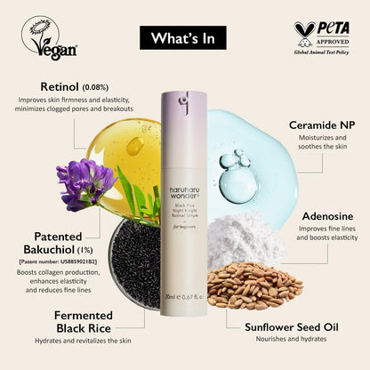 Wonder Black Rice Night Knight Retinol Serum, Refining & Smoothing, Firms Skin, Reduces Fine Lines, Hydrating Formula, 0.67 Fl.Oz