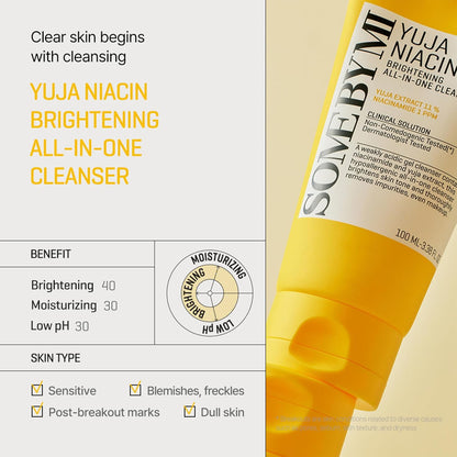 Yuja Niacin Brightening All in One Cleanser - 3.38Oz, 100Ml - Mild Daily Face Wash for Dull-Looking Skin - Low Ph Formula with No Irritation - Pore and Sebum Care - Korean Skin Care