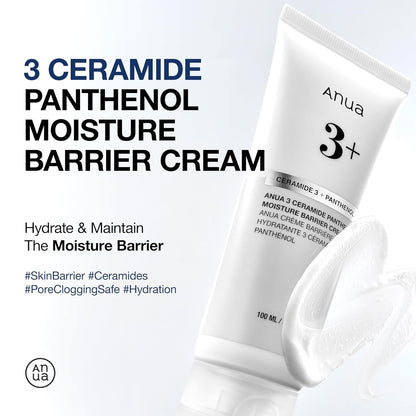 3 Ceramide Panthenol Moisture Barrier Cream, Hydrating Face Moisturizer for Normal Skin, Panthenol, Ceramide, Centella for Skin Barrier Non Comedogenic, Korean Skincare (100Ml/ 3.38 Fl. Oz.)