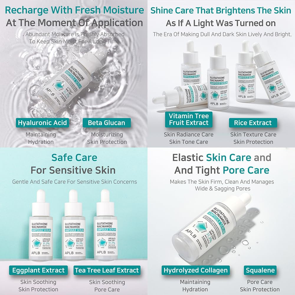 Glutathione Niacinamide Ampoule Serum | LIPO GLUTA NIAC CEN™ 31.3% 1.35 Fl.Oz/Korean Skincare, Long Lasting Moisturizing, Improve Skin Elasticity, Revitalize for Gentle and Improve Skin Texture