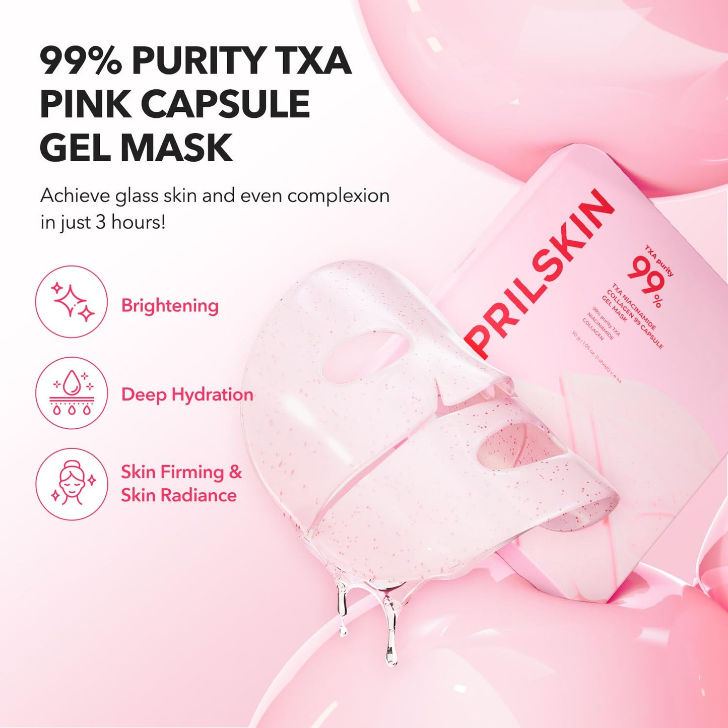 TXA Pink Capsule Gel Mask | Overnight Face Mask for Glass Glow Skin I 99% High-Purity Tranexamic Acid 3 for Uneven Skin Tone I Elasticity, Hydrating and Firming I Korean Skincare I 30G X 4Ea
