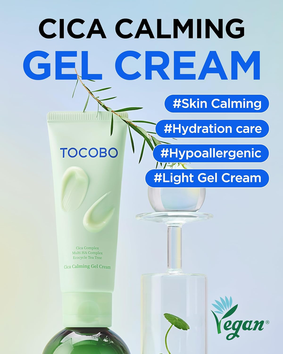 Cica Calming Gel Cream – Korean Vegan Soothing Moisturizer with Cica, Hyaluronic Acid & Tea Tree – Lightweight Non-Sticky Pudding Gel for Sensitive Skin, 24-Hour Hydration Barrier, 2.37 Oz.