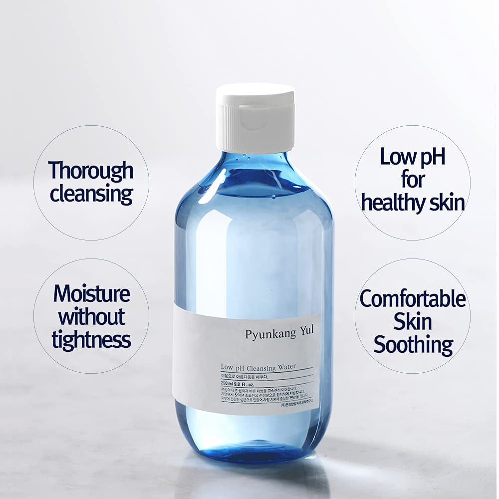 PKY Low Ph Cleansing Water Makeup Remover Face Cleanser with Witch Hazel and AHA - Cica, Tea Tree Extract Natural Ingredients Ceramide Micellar Water 9.8 Fl Oz