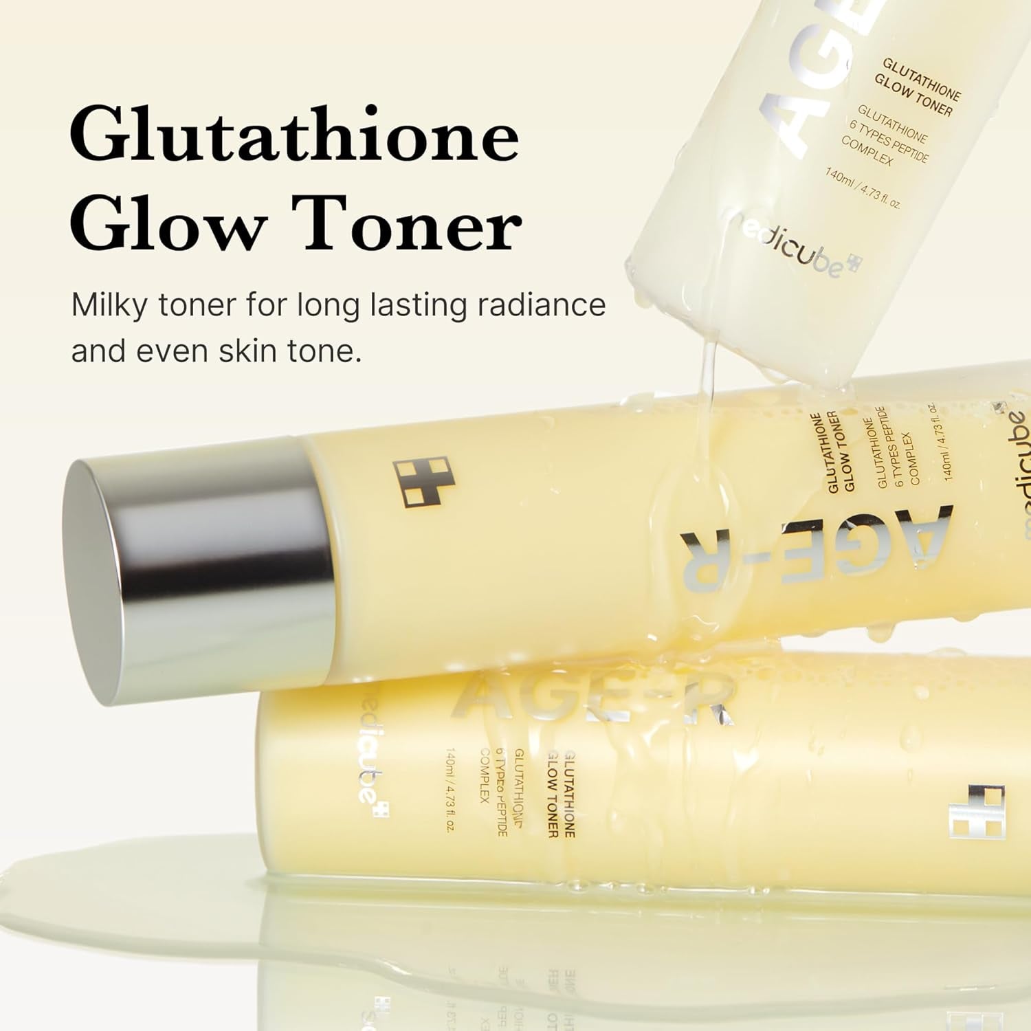 Age-R Glutathione Glow Milky Toner, Low-Irritation Double Layer Toner for Glass Glow Skin with Peptide, Even Skin Tone, Radiance, Hydration, Korean Skincare
