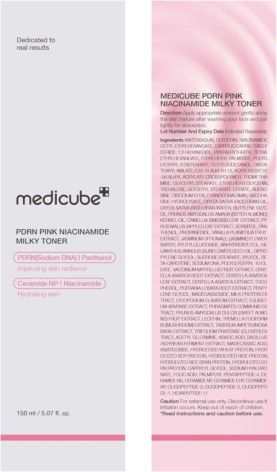 PDRN Pink Niacinamide Milky Toner for Hydrating, Moisturizing, Soothing, Ceramide, Peptide, Glass Glow Skin, Korean Skincare | 150Ml 5.07 Fl. Oz.