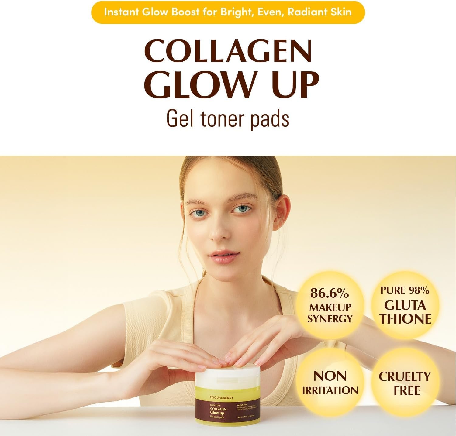 Collagen Glow up Gel Toner Pads – Brightening Korean Jelly Pad with Deep Absorption Collagen, Hydrating & Glow-Boosting Formula, 4.73 FL.OZ. (140Ml) / 60 Pads
