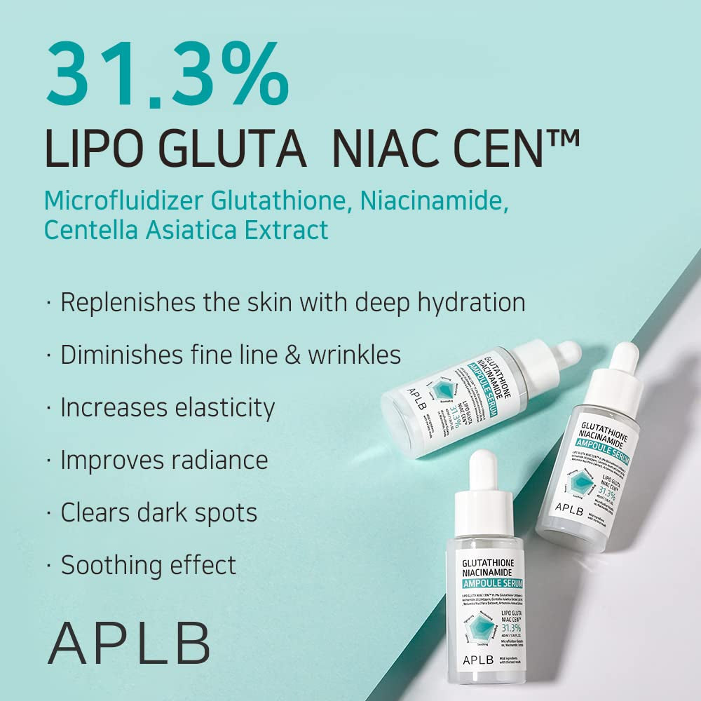 Glutathione Niacinamide Ampoule Serum | LIPO GLUTA NIAC CEN™ 31.3% 1.35 Fl.Oz/Korean Skincare, Long Lasting Moisturizing, Improve Skin Elasticity, Revitalize for Gentle and Improve Skin Texture