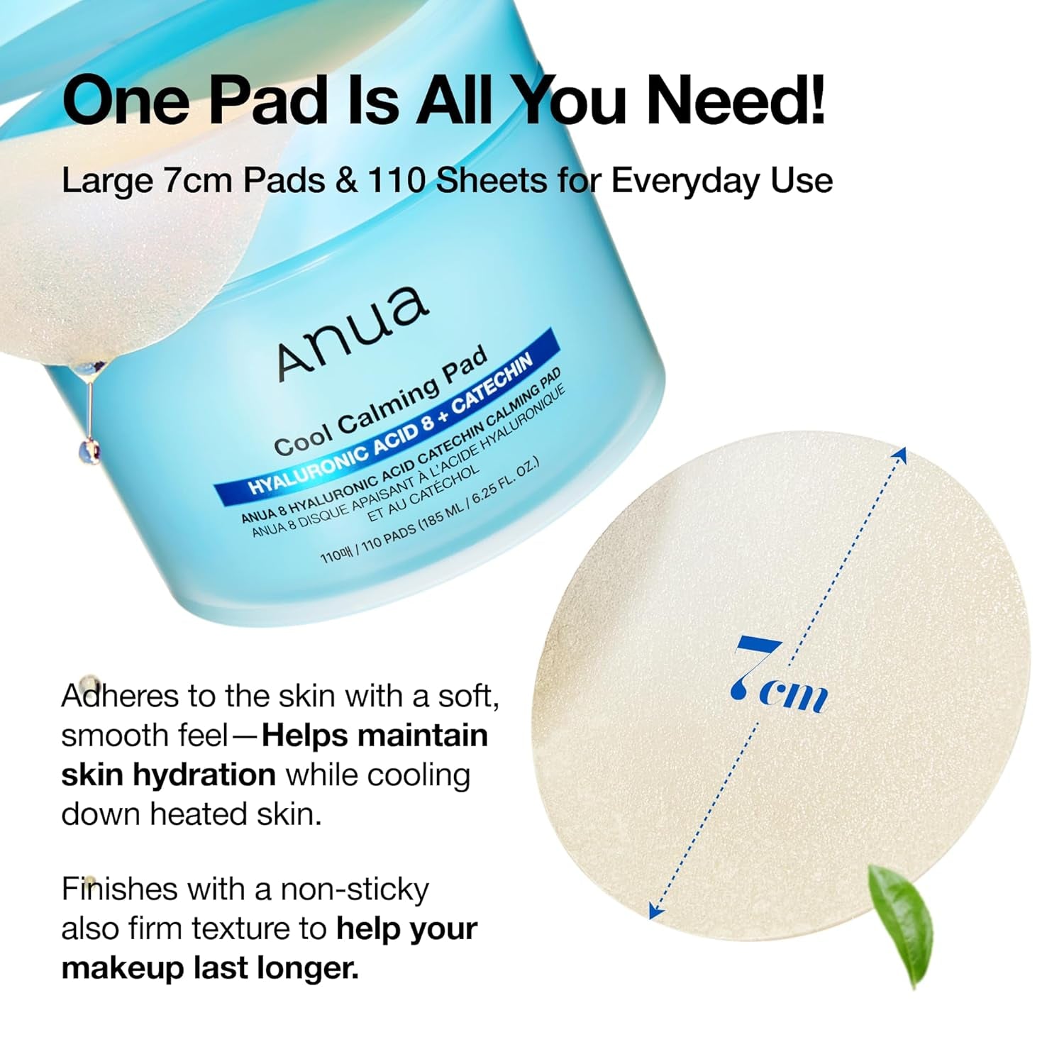 8 Hyaluronic Acid Catechin Calming Pad, Pore Care & Cooling Effect with Korean Toner Pad, Quick & Easy Hydrating Daily Face Mask, Makeup Prep Routine, Korean Skin Care (185Ml,110 Pads)