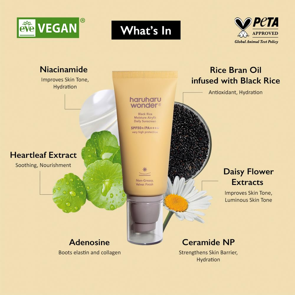 Wonder Black Rice Moisture Airyfit Daily Sunscreen 1.69Fl.Oz - Velvet Finish, No White Cast, Hydrating, Moisturizing, Korean Skin Care, Vegan, Clean Beauty