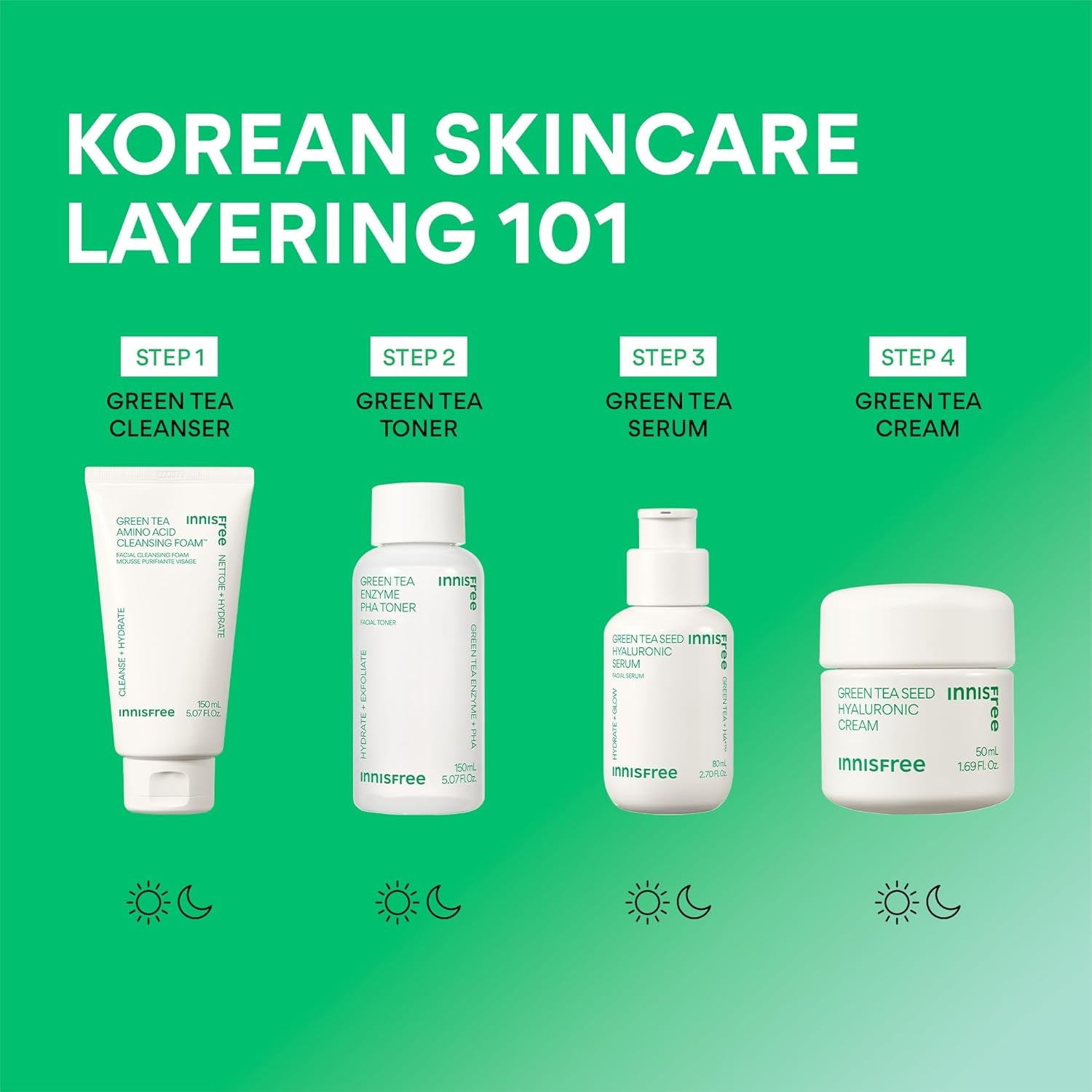 Green Tea Seed Hydrating Serum with Hyaluronic Acid & Niacinamide, Korean Face Serum for Glow