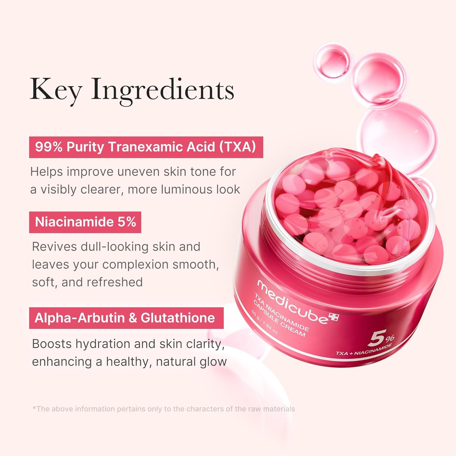 Txa+Niacinamide Capsule Cream | Dual Radiance Moisturizer, Ideal for Use after Spot Care | for Uneven Skin Tone, Texture & Hydration | 99% Pure Tranexamic Acid | Korean Skincare | 1.94Oz