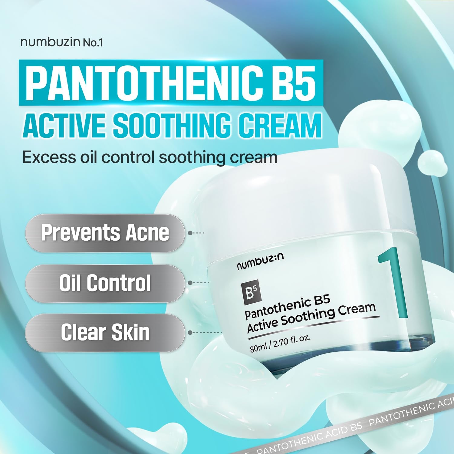 No.1 Pantothenic B5 Active Soothing Cream | Remove Sebum and Skin Troubles, Pantothenic Acid, Korean Skincare Gift for Women | 2.70 Fl Oz