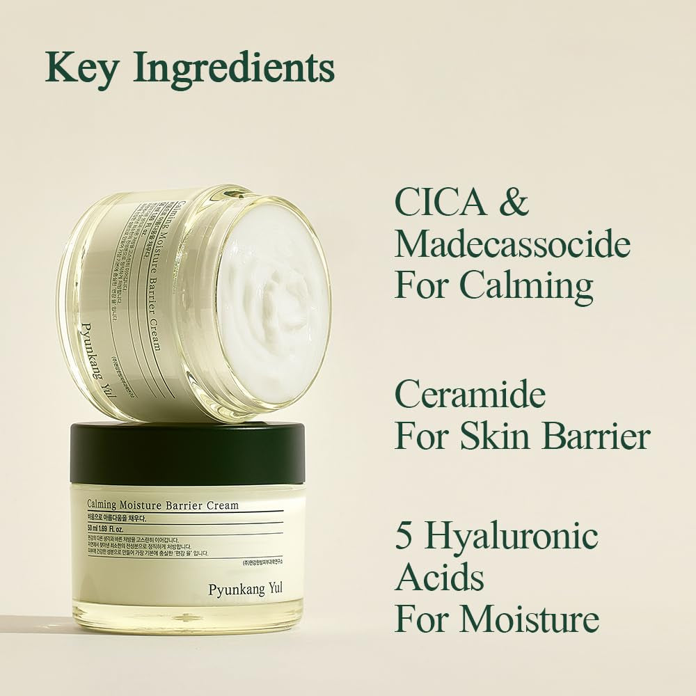 PKY Calming Moisture Barrier Cream Instantly Soothes Sensitive Skin, Hyaluronic Acid & Ceramide for Hydration, Vegan, Korean Skincare (1.69 Fl. Oz, 50Ml)