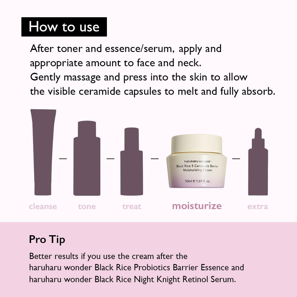 Wonder Black Rice 5 Ceramide Barrier Moisturizing Cream, Daily Skin Barrier Care, Long-Lasting Hydration, Soothing & Nourishing, Ceramide Capsules, Korean Skincare, 1.69 Fl.Oz