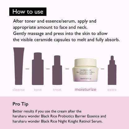 Wonder Black Rice 5 Ceramide Barrier Moisturizing Cream, Daily Skin Barrier Care, Long-Lasting Hydration, Soothing & Nourishing, Ceramide Capsules, Korean Skincare, 1.69 Fl.Oz