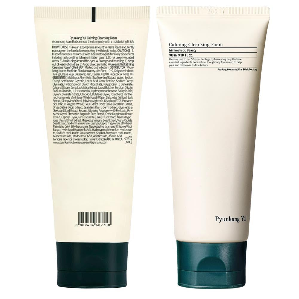 PKY Calming Cleansing Foam, Low Ph Formula Facial Wash/Cleanser with Witch Hazel, AHA for Oil Control- Cica, Tea Tree Extract - Rapid Moisture Replenishment 3.38 Fl.Oz
