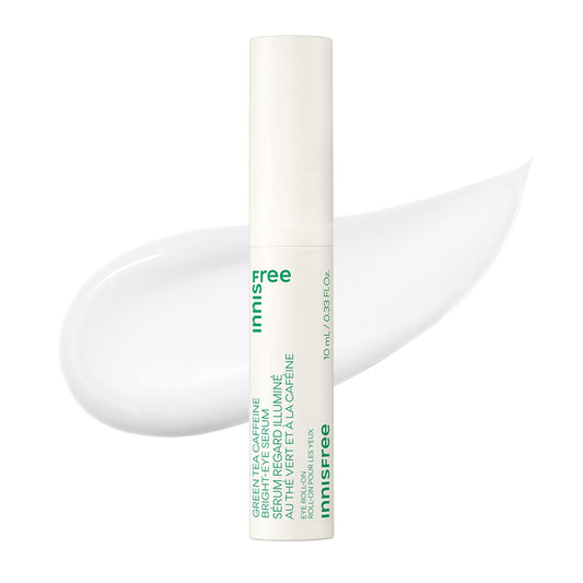 Green Tea Caffeine Depuffing Eye Serum with Niacinamide, Cooling Korean Eye Roll-On for Hydration and Brightening