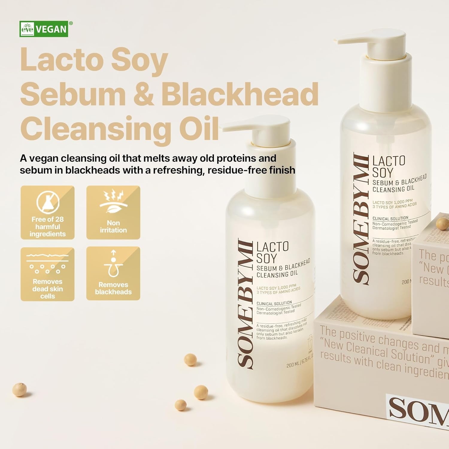 Lacto Soy Sebum & Blackhead Cleansing Oil – 6.76Oz, 200Ml – Korean Vegan Makeup-Removing Oil Cleanser with Soybean Extract & Serine – Deep Cleansing for Blackheads & Pore – Korean Skin Care