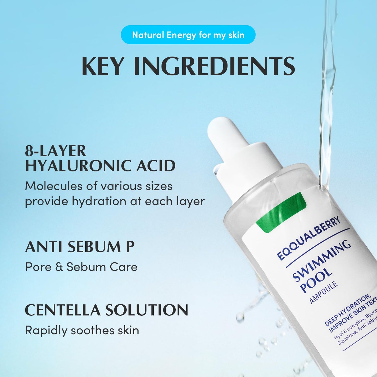 Swimming Pool Ampoule - Hyaluronic Acid Serum for Glass Skin | Deep Hydration and Soothing with CICA Extracts | Korean Skin Care Serum, 1.69 Fl. Oz. 50Ml