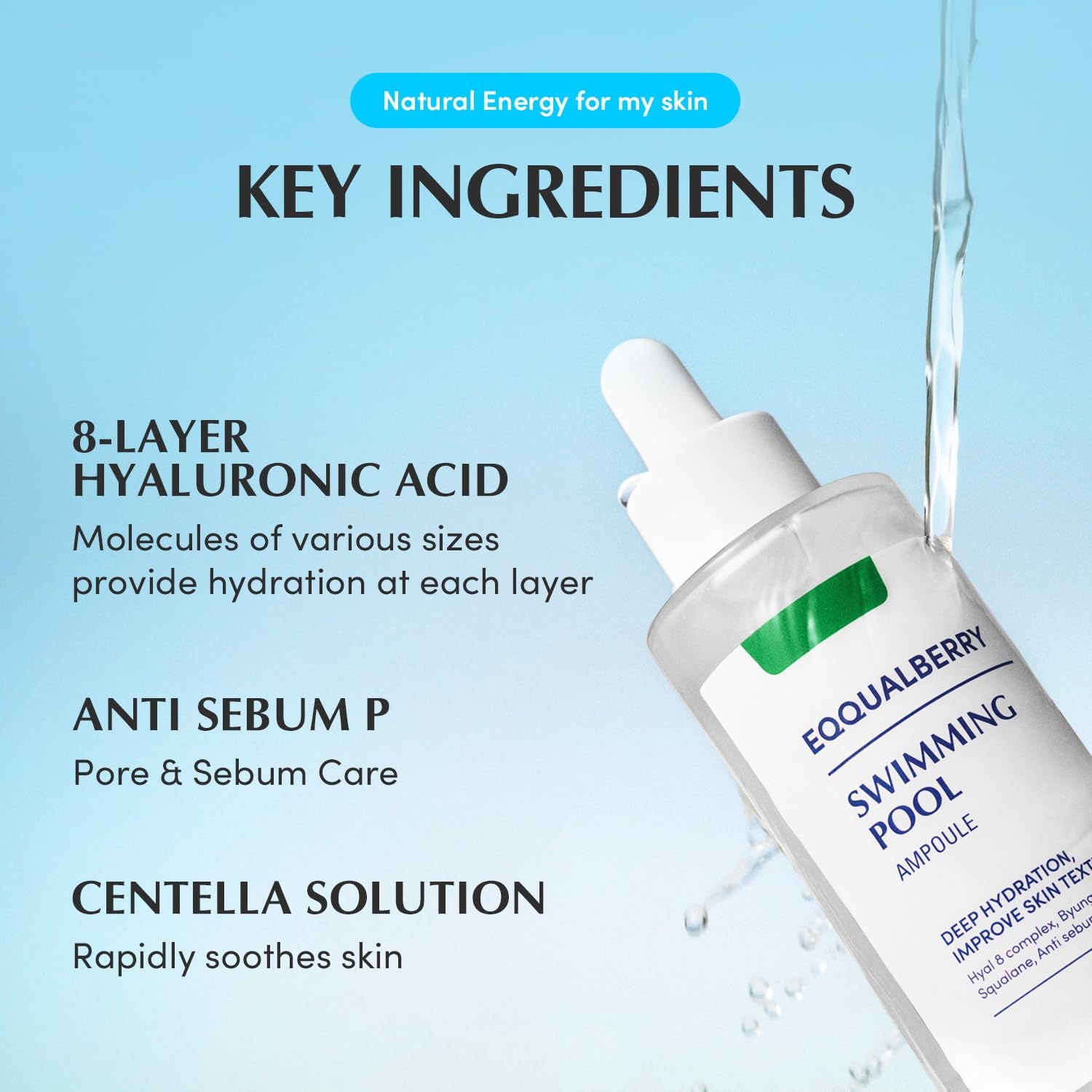 Swimming Pool Ampoule - Hyaluronic Acid Serum for Glass Skin | Deep Hydration and Soothing with CICA Extracts | Korean Skin Care Serum, 1.69 Fl. Oz. 50Ml