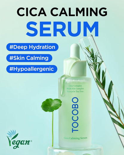 Cica Calming Serum – Korean Vegan Soothing Face Serum with Cica, Tea Tree & Hyaluronic Acid – Lightweight Hydrating Formula for Sensitive Skin, 24-Hour Moisture, Non-Greasy, 1.01 Fl.Oz.