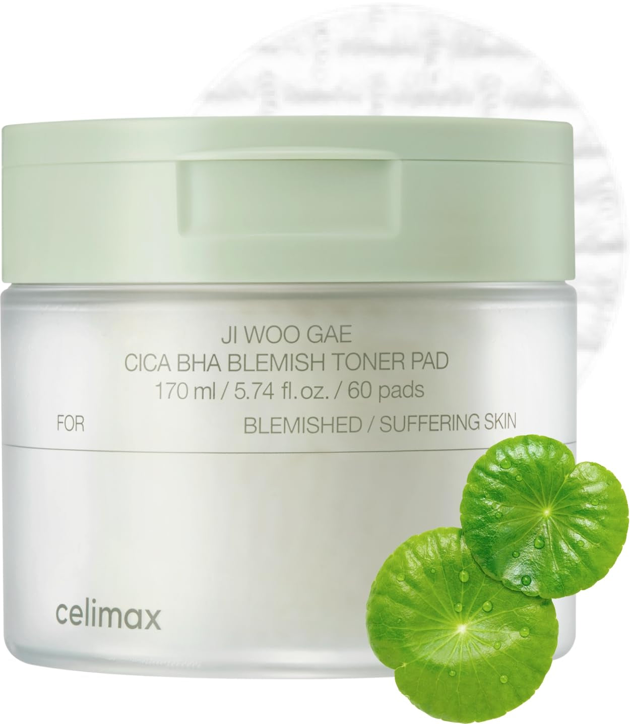 Ji.Woo.Gae CICA BHA Blemish Toner Pad | BHA PHA LHA Complex, Centella Asiatica Extract, Hydrating, Moisturizing, Soothing, Reparing, (60 Pads)