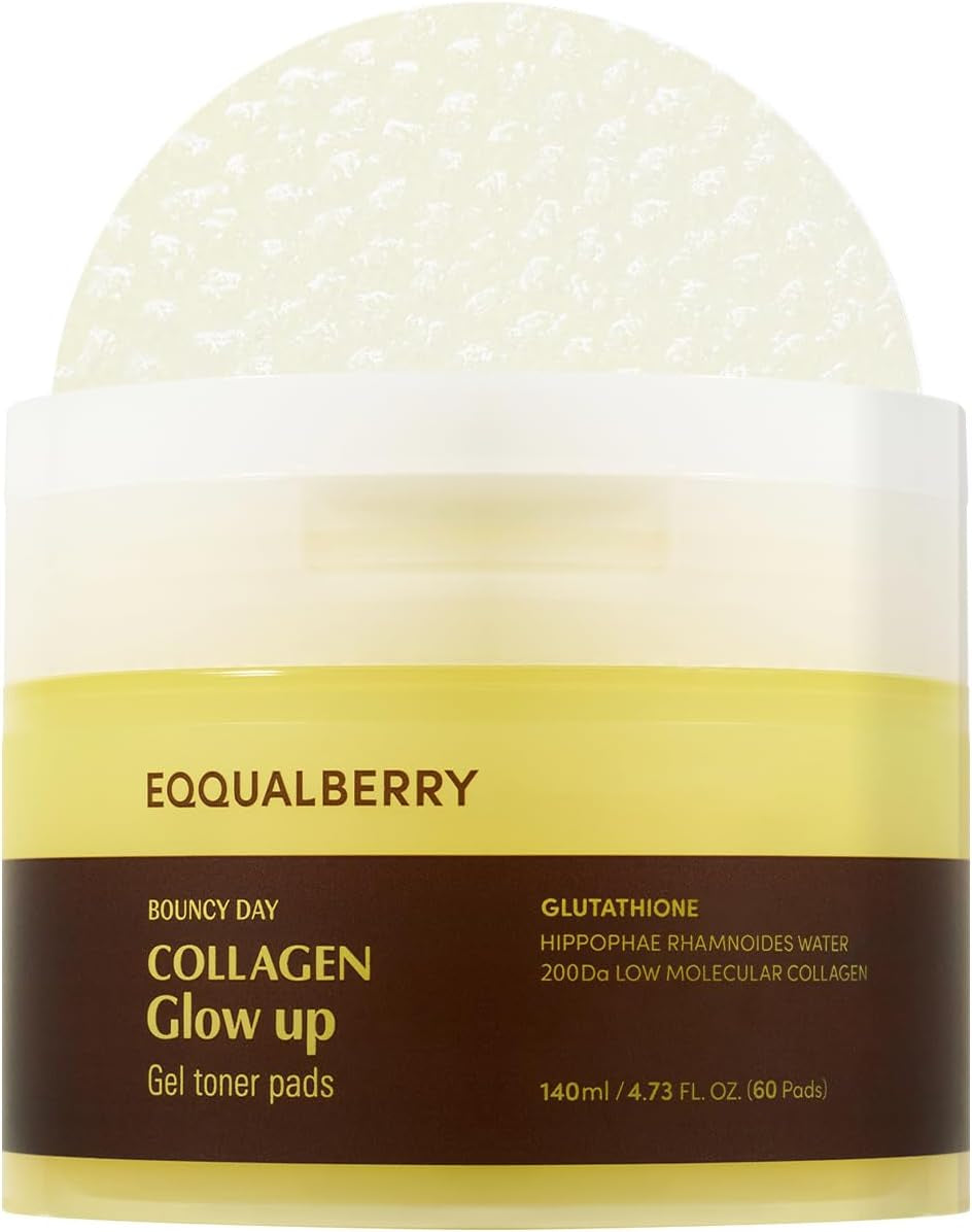 Collagen Glow up Gel Toner Pads – Brightening Korean Jelly Pad with Deep Absorption Collagen, Hydrating & Glow-Boosting Formula, 4.73 FL.OZ. (140Ml) / 60 Pads