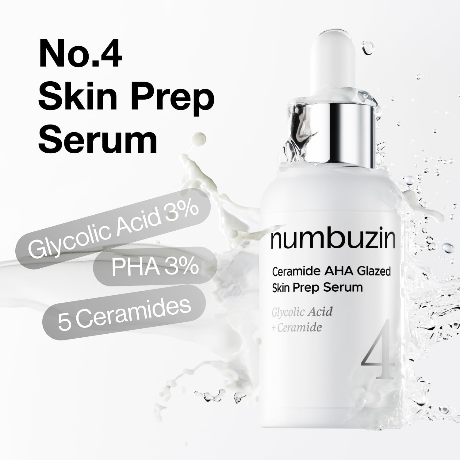 No.4 Serum | Ceramide AHA Glazed Skin Prep Serum | Exfoliating, Skin Barrier Repair, Face Peel, Korean Glass Face | Glycolic Acid, PHA, Ceramides, Panthenol | 1.01 Fl.Oz