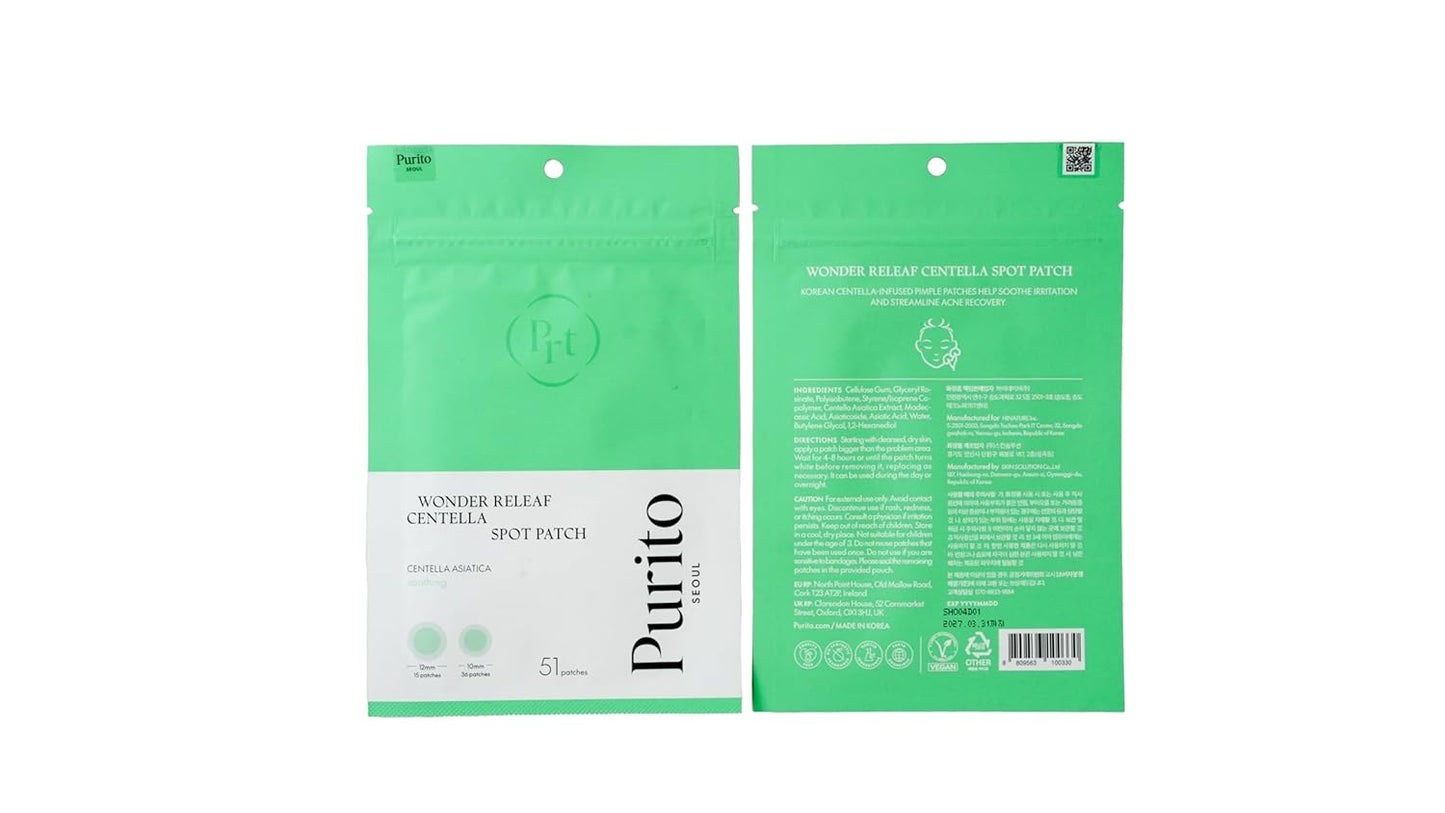 SEOUL Wonder Releaf Centella Spot Patch, Korean Centella, for Sensitive Skin, Soothing, Pimple Patches for Face, Spot Stickers, K-Beauty, 51 Count