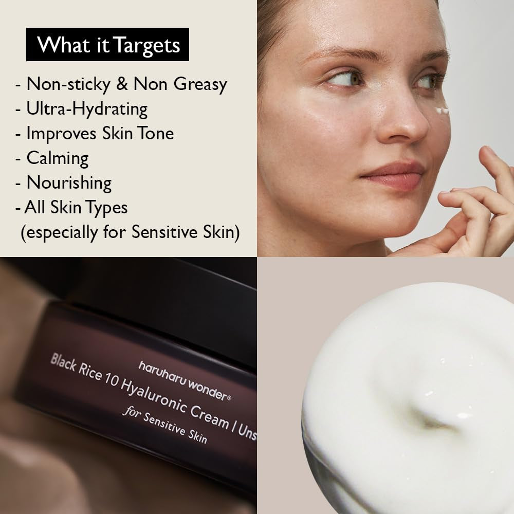 Wonder Black Rice 10 Hyaluronic Cream Unscented, 1.6 Fl Oz, Vegan, Cruelty-Free, Korean Skincare
