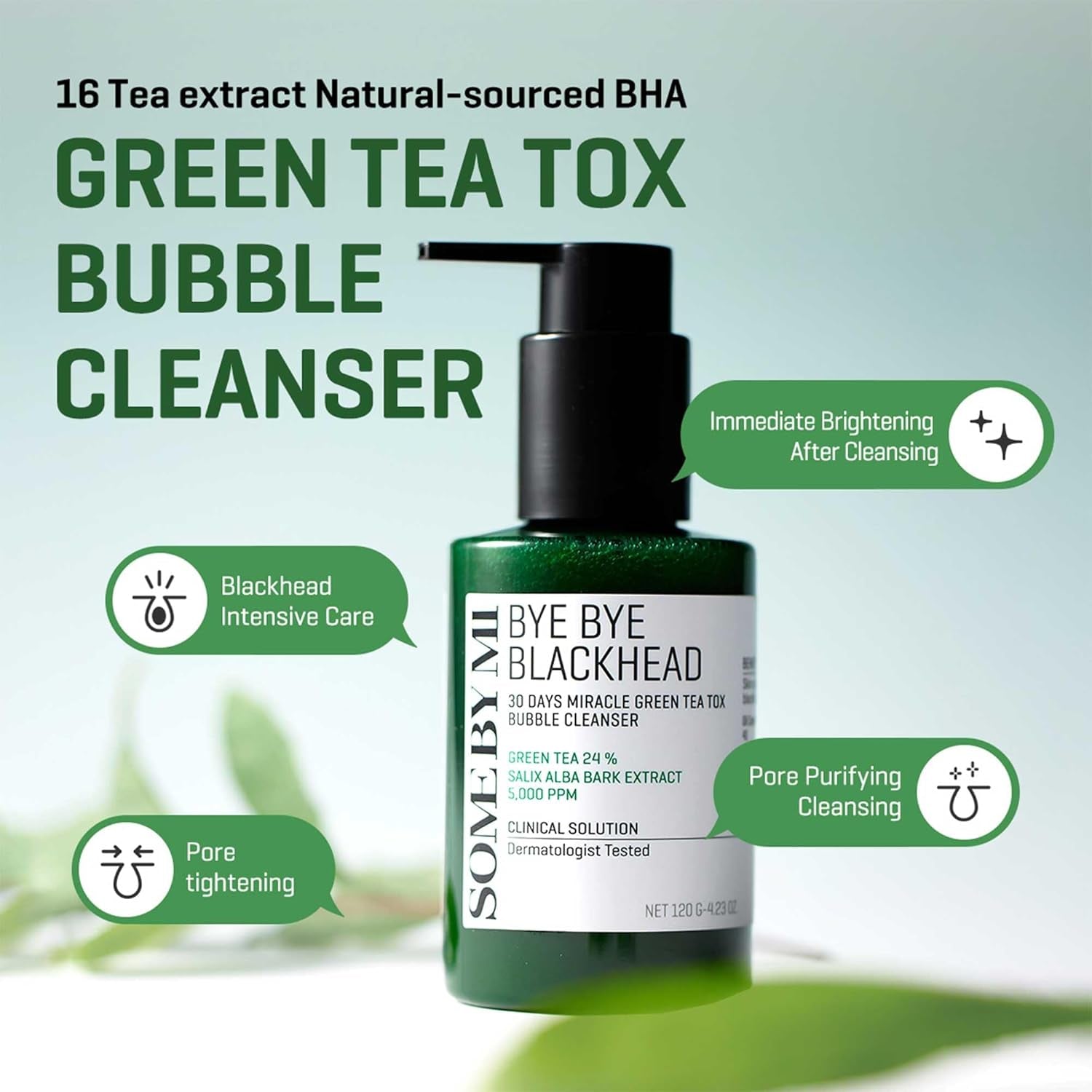 Bye Bye Blackhead 30 Days Miracle Green Tea Tox Bubble Cleanser – 4.23Oz, 120G – Korean Face Wash & Bubble Face Mask – Daily Blackhead-Removing Pore Minimizer for Face – Korean Skin Care