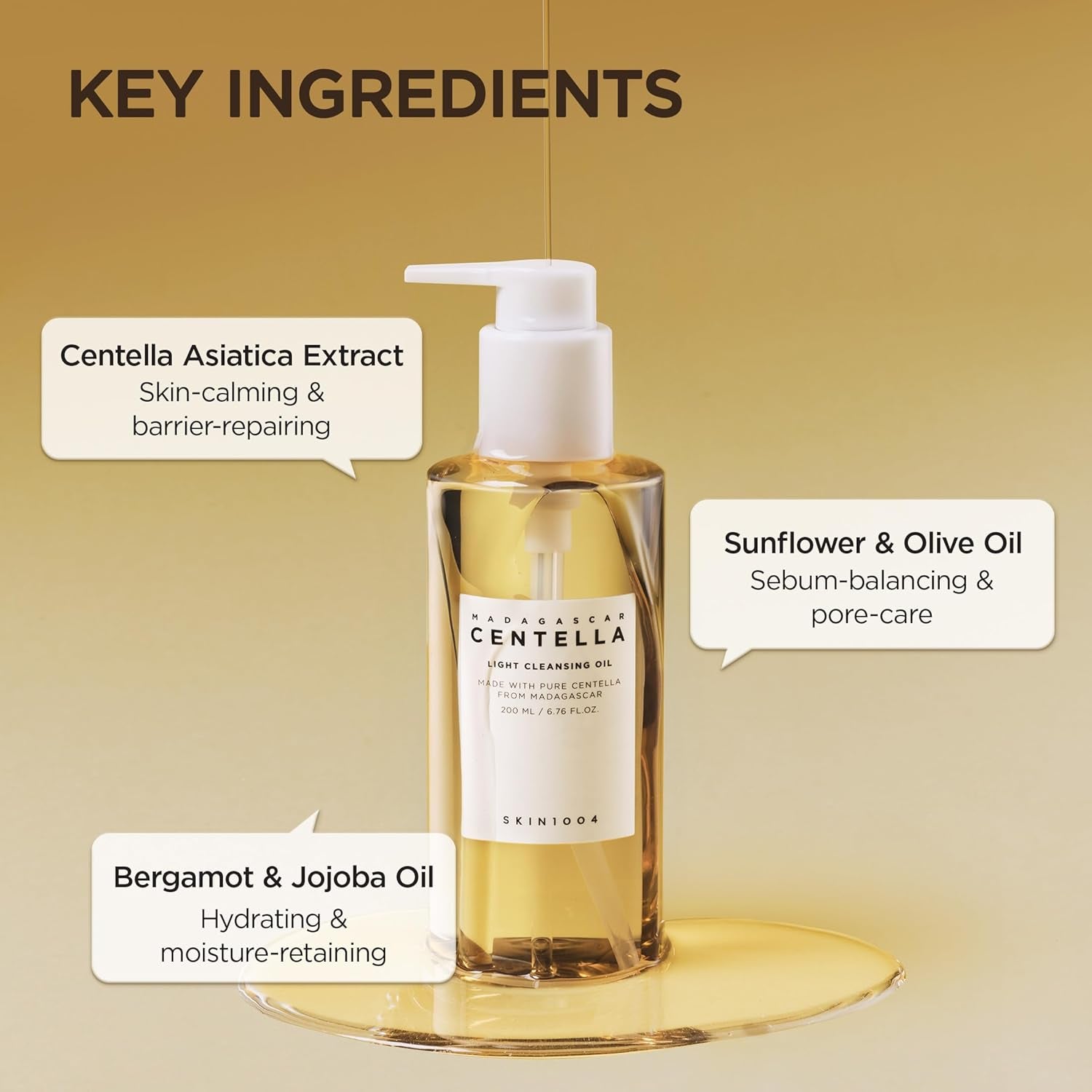 Madagascar Centella Light Cleansing Oil 6.76 Fl.Oz, 200Ml | Gentle Oil Cleanser for Face, Korean Facial Cleanser, Double Cleansing