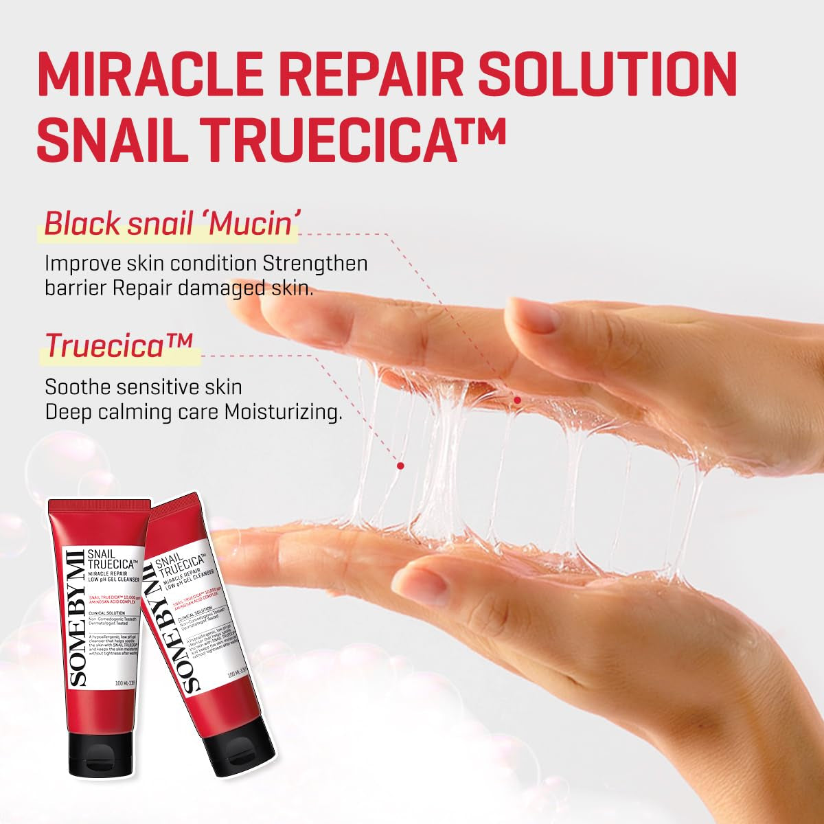 Snail Truecica Miracle Repair Low Ph Gel Cleanser - 3.38Oz, 100Ml - Made from Snail Mucin for Sensitive Skin - Daily Face Wash for Deep Cleansing and Skin Moisturizing - Korean Skin Care