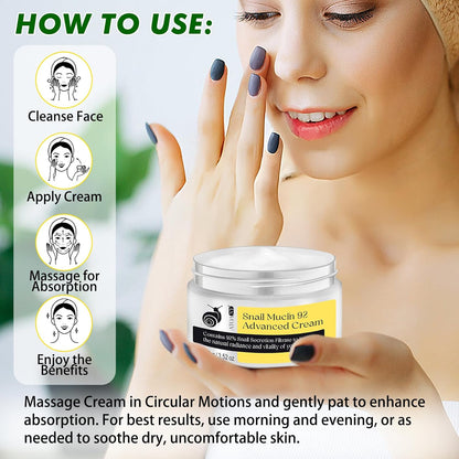 Snail Mucin 92% Repair Serum Cream - Face Moisturizer Hydrating anti Age Firming Wrinkle Reduction Daily Repair Snail Mucin Face Cream for Dry & Sensitive Skin, All Skin Types-100 G/3.52 Oz