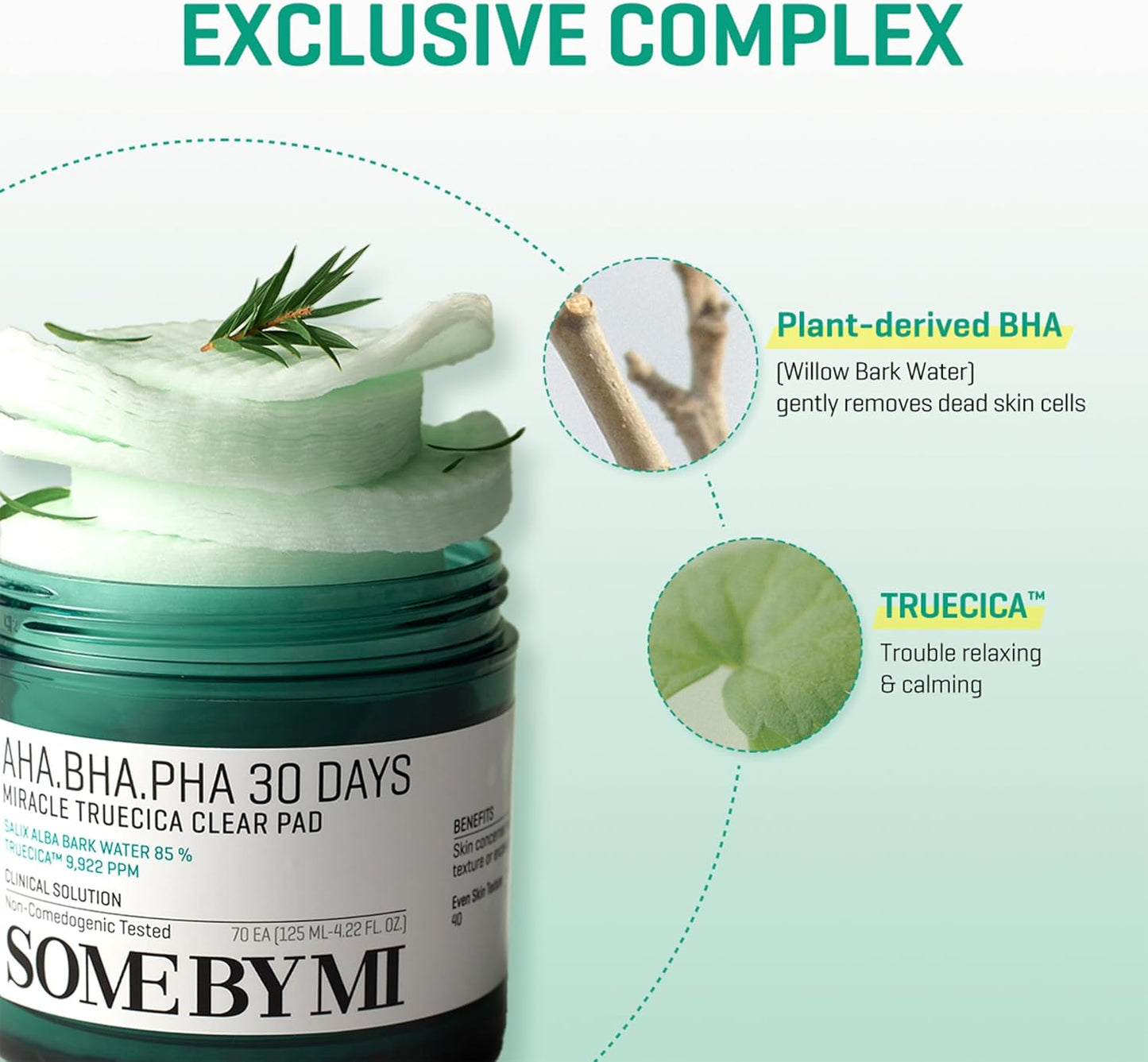 AHA BHA PHA 30 Days Miracle Truecica Clear Pad – 70 Pads – Korean Exfoliating Centella Face Toner Pads – Gently Clears Impurities, Refines Pores & Smooths Skin Texture – Korean Skin Care
