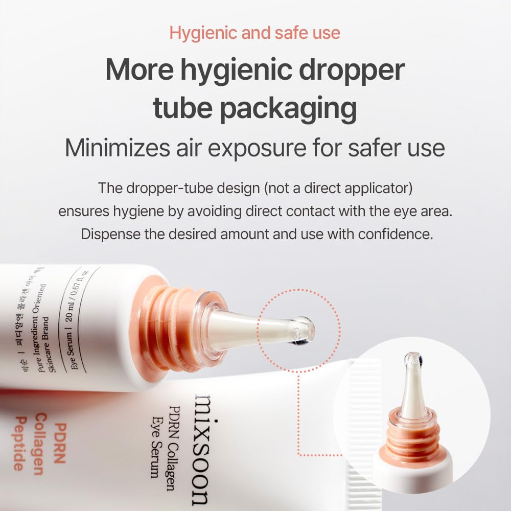 PDRN Collagen Eye Serum 0.68 Fl. Oz / 20Ml under Cream for Eye Bags Peptide Hydrating Lightweight Dropper Korean Glass Skin Care