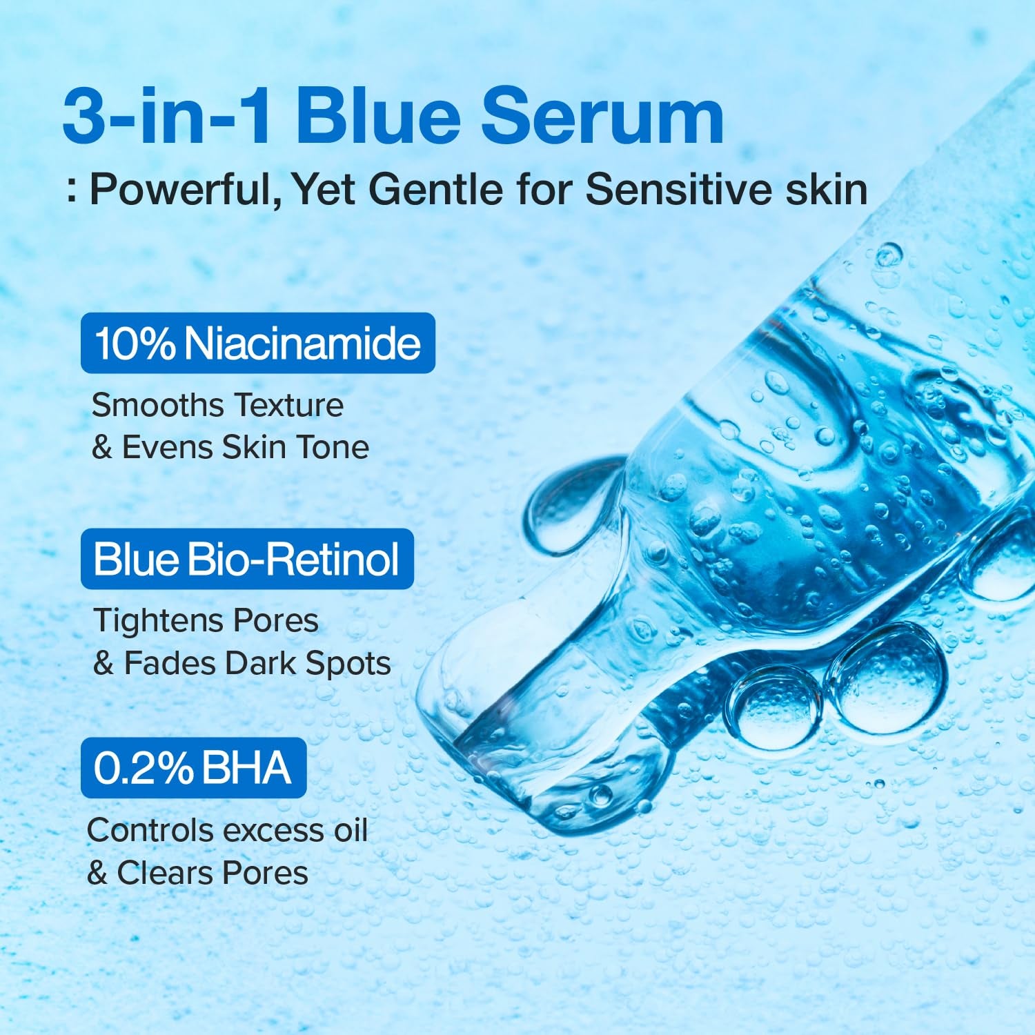 No.3 Retinol Serum | Blue Bio-Retinol Pore Refining Serum | Tightening, Firming, Korean Skincare | Niacinamide, Peptide, Salicylic Acid (BHA) | Beginner-Friendly Retinol | 1.01 Fl.0Z