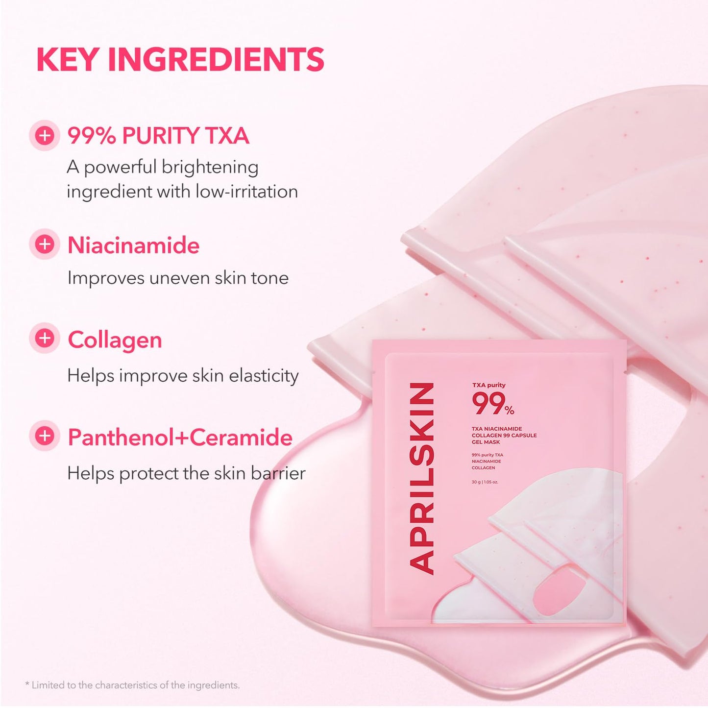 TXA Pink Capsule Gel Mask | Overnight Face Mask for Glass Glow Skin I 99% High-Purity Tranexamic Acid 3 for Uneven Skin Tone I Elasticity, Hydrating and Firming I Korean Skincare I 30G X 4Ea