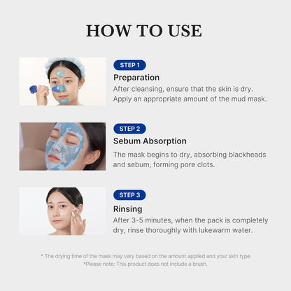 Zero Pore Blackhead Mud Facial Mask - Skin Cooling & Pore Tightening - 3 Minute Quick Dry Formula with AHA, BHA, PHA, and Pore-Purifying Clay - Korean Mud Mask 3.52 Oz