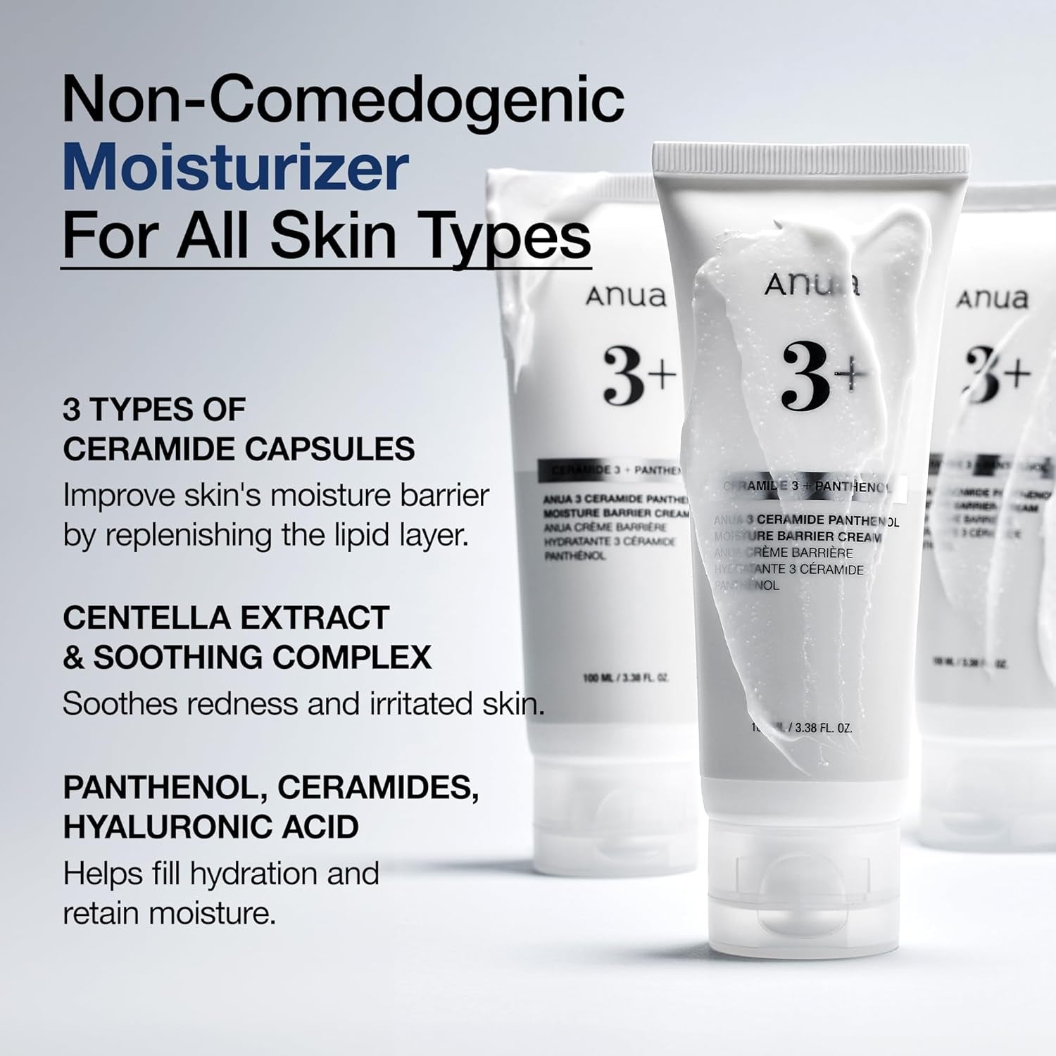 3 Ceramide Panthenol Moisture Barrier Cream, Hydrating Face Moisturizer for Normal Skin, Panthenol, Ceramide, Centella for Skin Barrier Non Comedogenic, Korean Skincare (100Ml/ 3.38 Fl. Oz.)