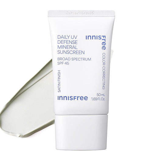 Daily Mineral UV Defense SPF 45 Face Sunscreen with Green Tint, Hyaluronic Acid, Korean Skincare, Color Correcting Formula