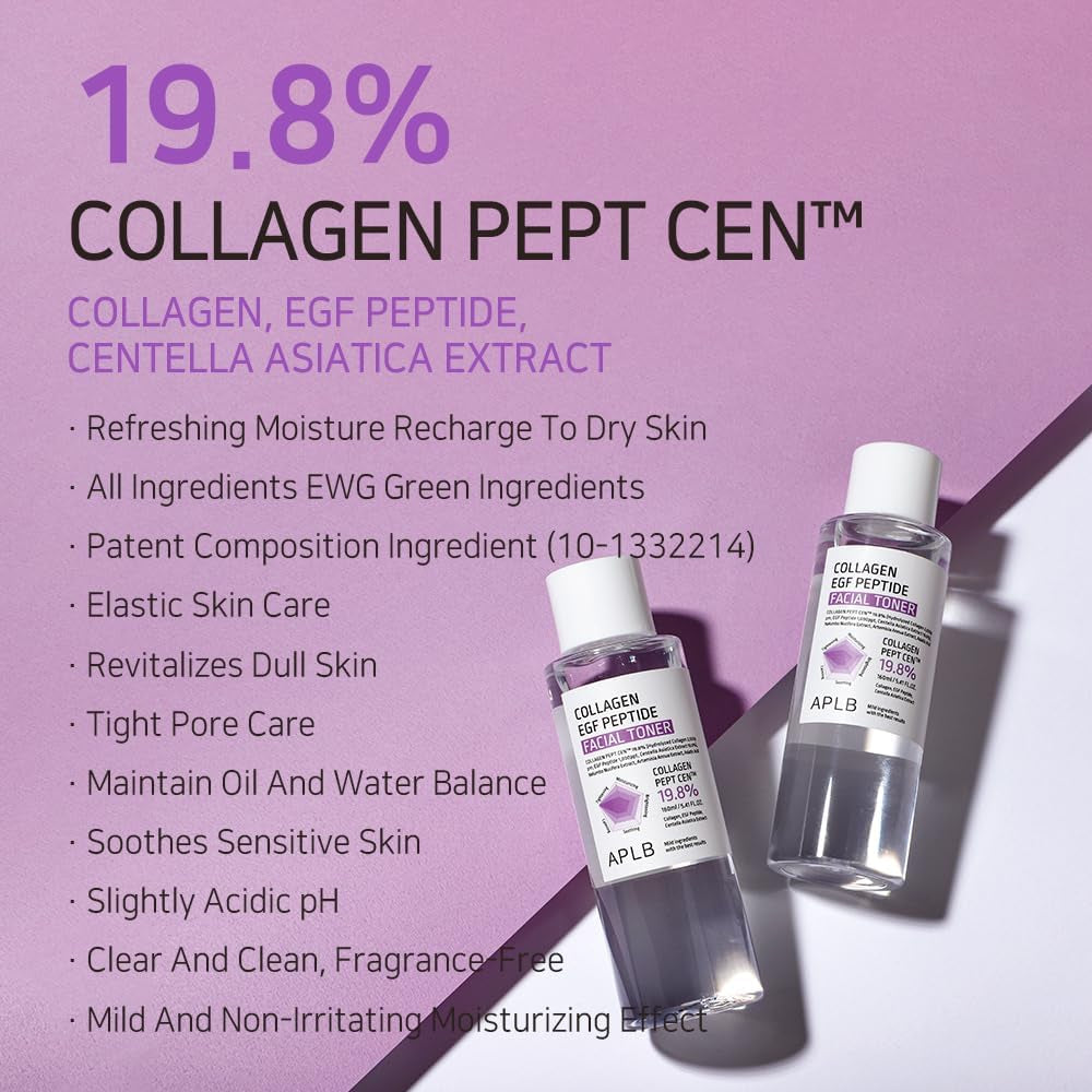 Collagen EGF Peptide Facial Toner | Collagen PEPT CEN™ 19.8% 5.41 Fl.Oz/Korean Skincare, Elasticity Care, Replenishing Moisture, Revitalize for Gentle and Improve Skin Texture