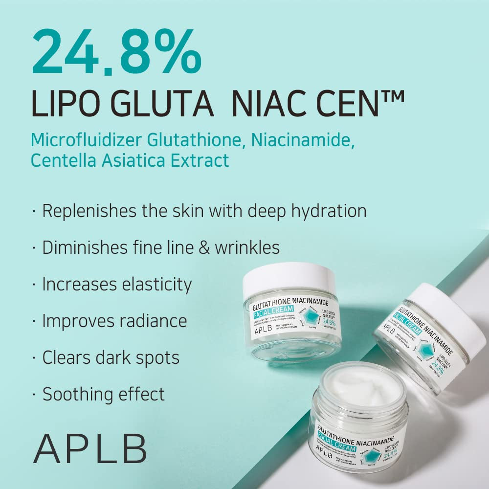 Glutathione Niacinamide Facial Cream | LIPO GLUTA NIAC CEN™ 24.8% 1.86 Fl.Oz/Korean Skincare, Deep Hydration, Niacinamide, Improve Skin Elasticity, Improve Skin Texture