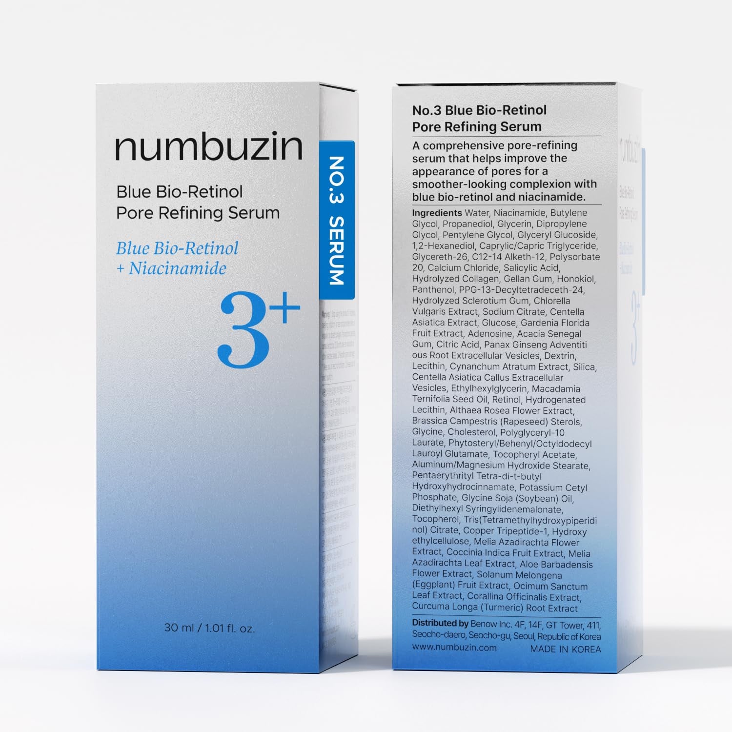 No.3 Retinol Serum | Blue Bio-Retinol Pore Refining Serum | Tightening, Firming, Korean Skincare | Niacinamide, Peptide, Salicylic Acid (BHA) | Beginner-Friendly Retinol | 1.01 Fl.0Z