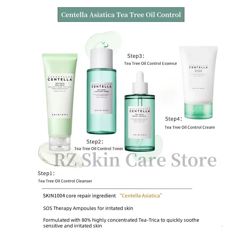 SKIN1004 Centella Skincare Korean 4Pc/Set Madagascar Moisturize Toner Serum Whitening Cream Face Wash Cleansing Oil Essence