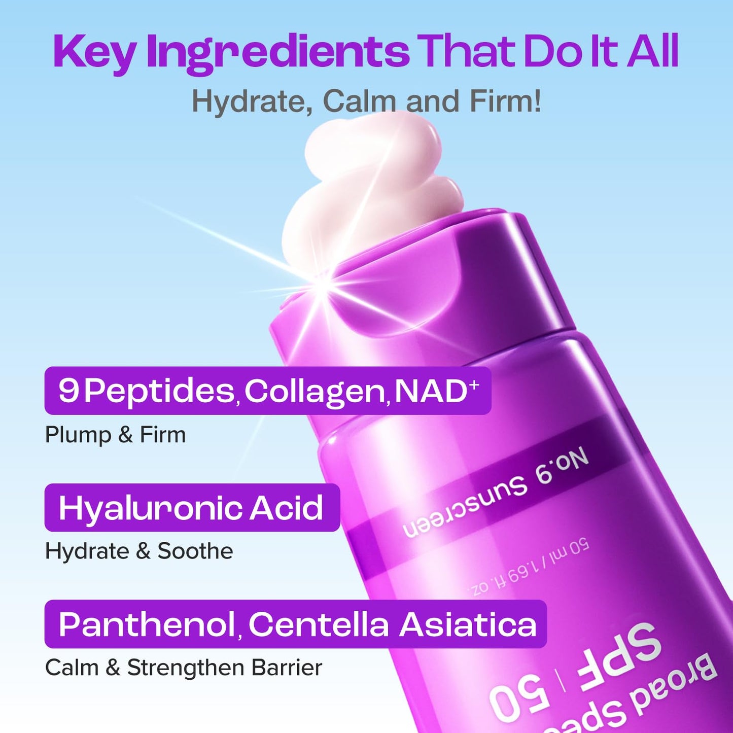 No.9 Sunscreen | Super Defense Glow Sunscreen | Broad Spectrum SPF 50 | for All Skin Types & Skin Tones | Glowing, Dewy Finish, Water-Resistant | No White Cast, Korean Skincare | 1.69 Fl. Oz.