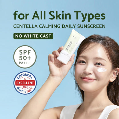 Centella Calming Moisture Daily Sunscreen SPF 50+ PA++++ Matte & No White Cast Centella Asiatica Dry Oily Sensitive Vegan Korean Skincare