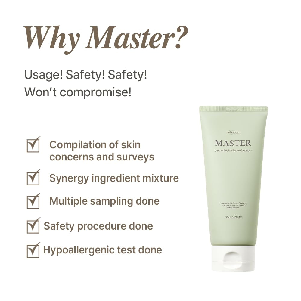 ] Master Gentle Recipe Foam Cleanser 5.07 Fl Oz / 150Ml | Mild Exfoliation Cleanser for Dry and Sensitive Skin That Improves Skin Texture and Sebum Care | Vegan, Cruelty Free