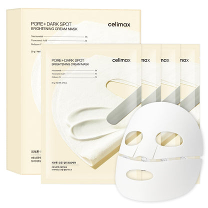 Pore+Dark Spot Brightening Cream Mask 4EA | Non-Sticky Sheet for Enlarged Pores with Niacinamide, Tranexamic Acid, Non-Irritating, Hydrating, Hyperpigmentation, Korean Facial Mask