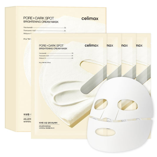 Pore+Dark Spot Brightening Cream Mask 4EA | Non-Sticky Sheet for Enlarged Pores with Niacinamide, Tranexamic Acid, Non-Irritating, Hydrating, Hyperpigmentation, Korean Facial Mask